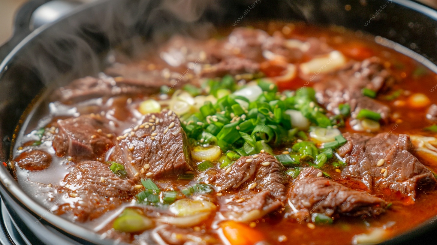 香辣牛肉煲热气腾腾