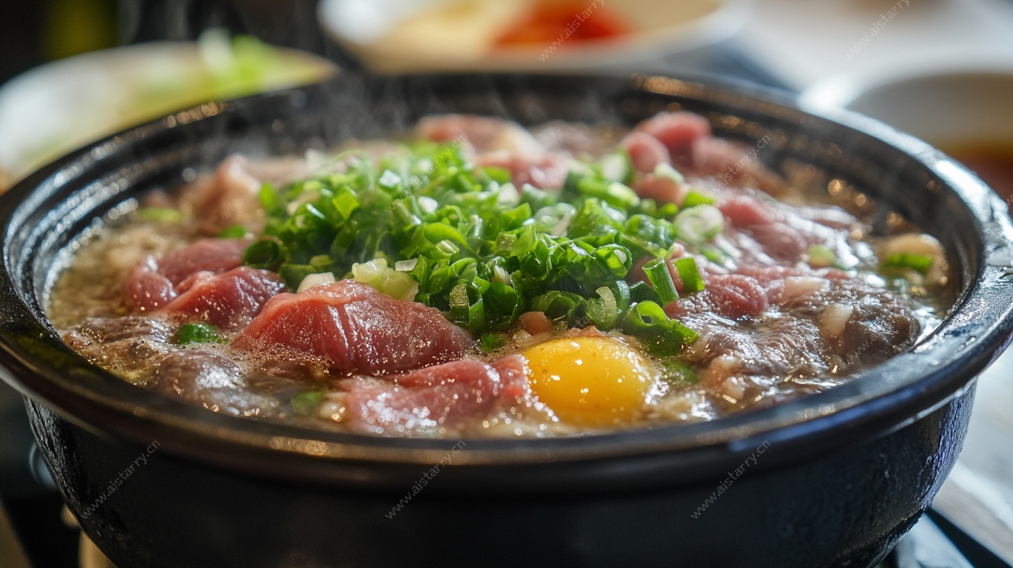 日式牛肉寿喜锅美食特写