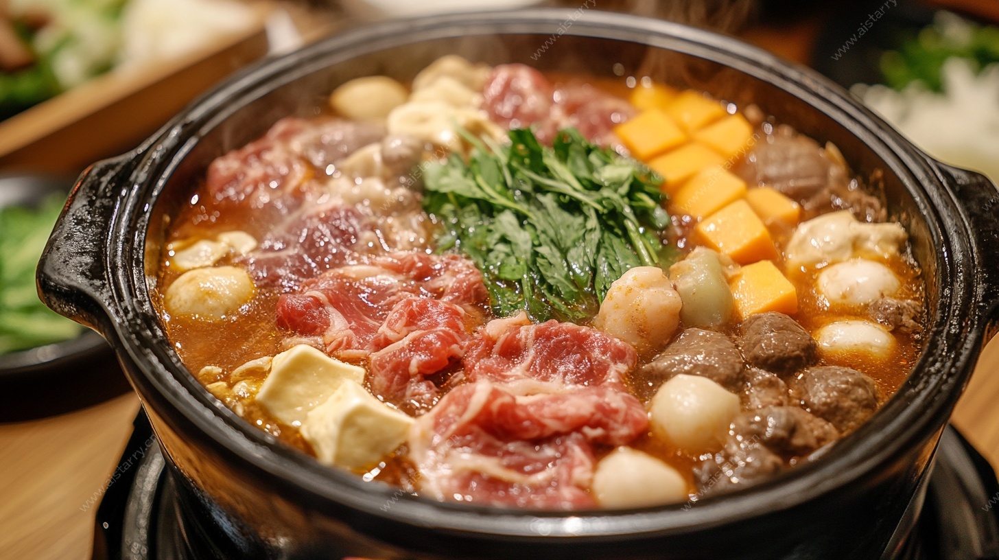 日式寿喜锅食材丰富诱人