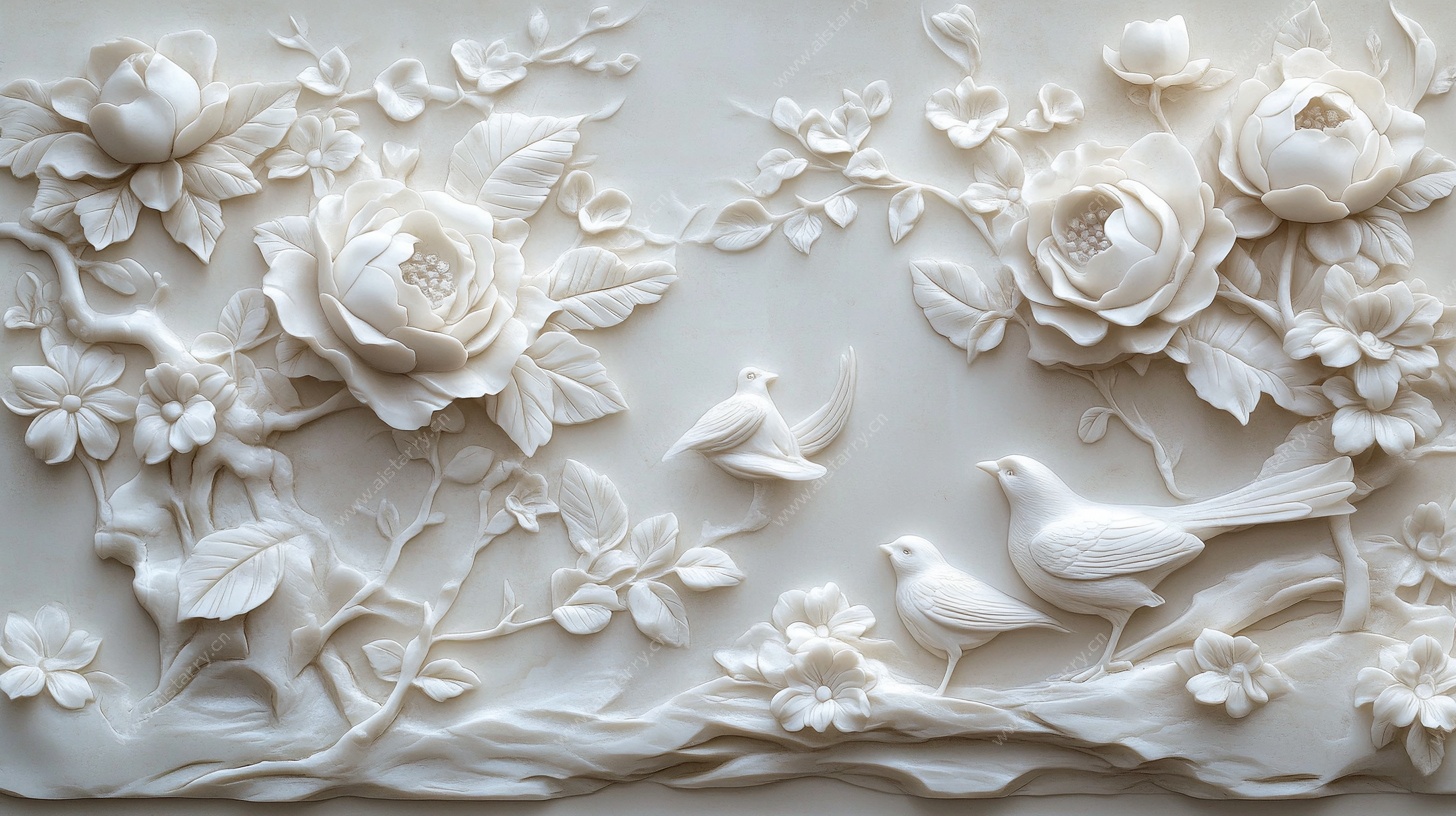 浮雕花鸟艺术装饰图案