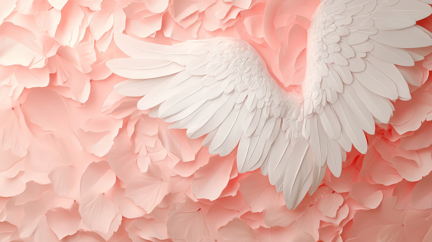 粉色背景上的白色天使翅膀