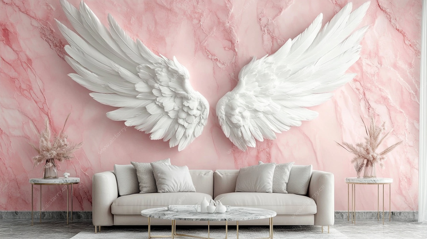 粉色墙饰天使翅膀客厅图