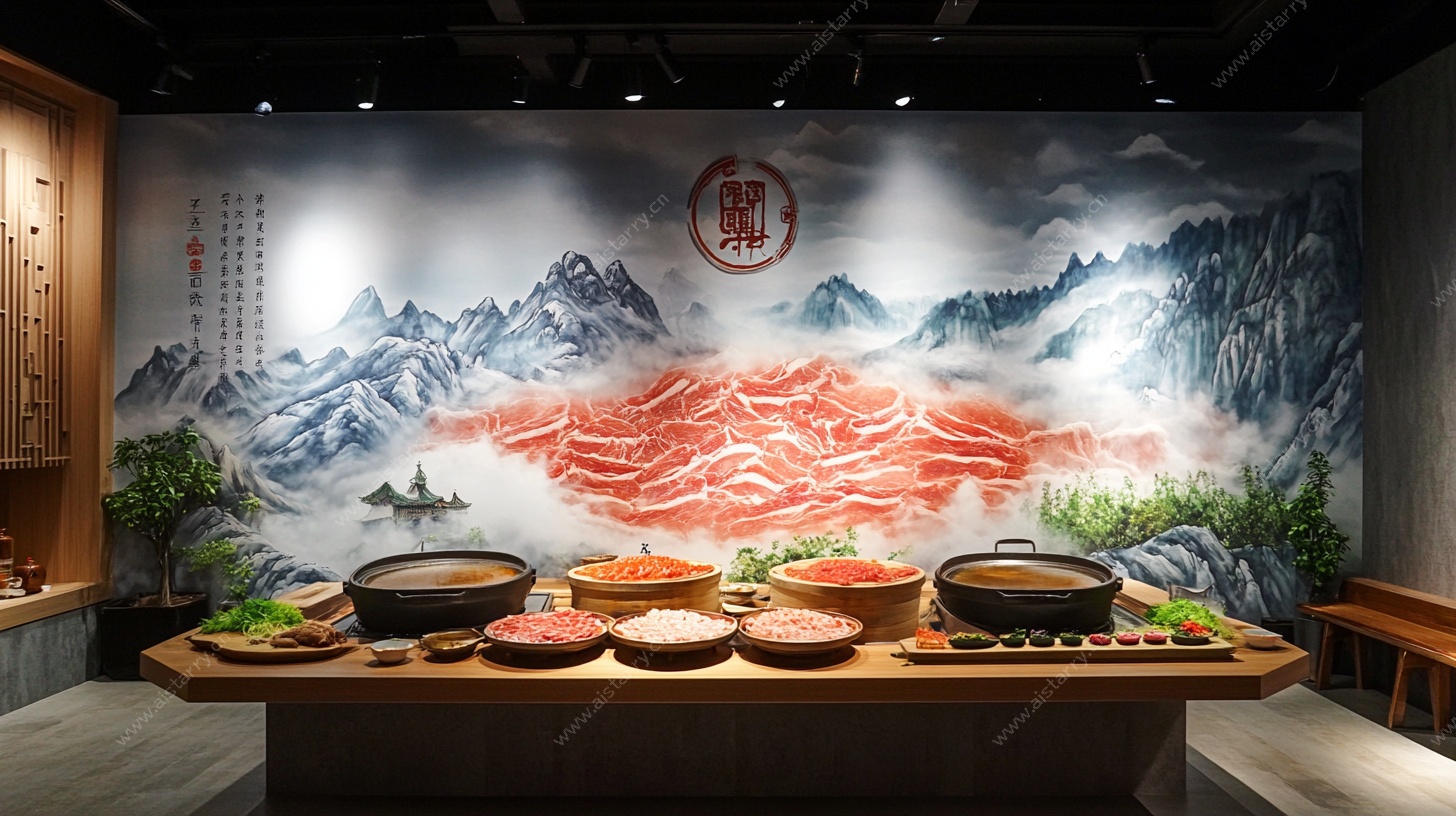 中式火锅餐厅山水主题装饰