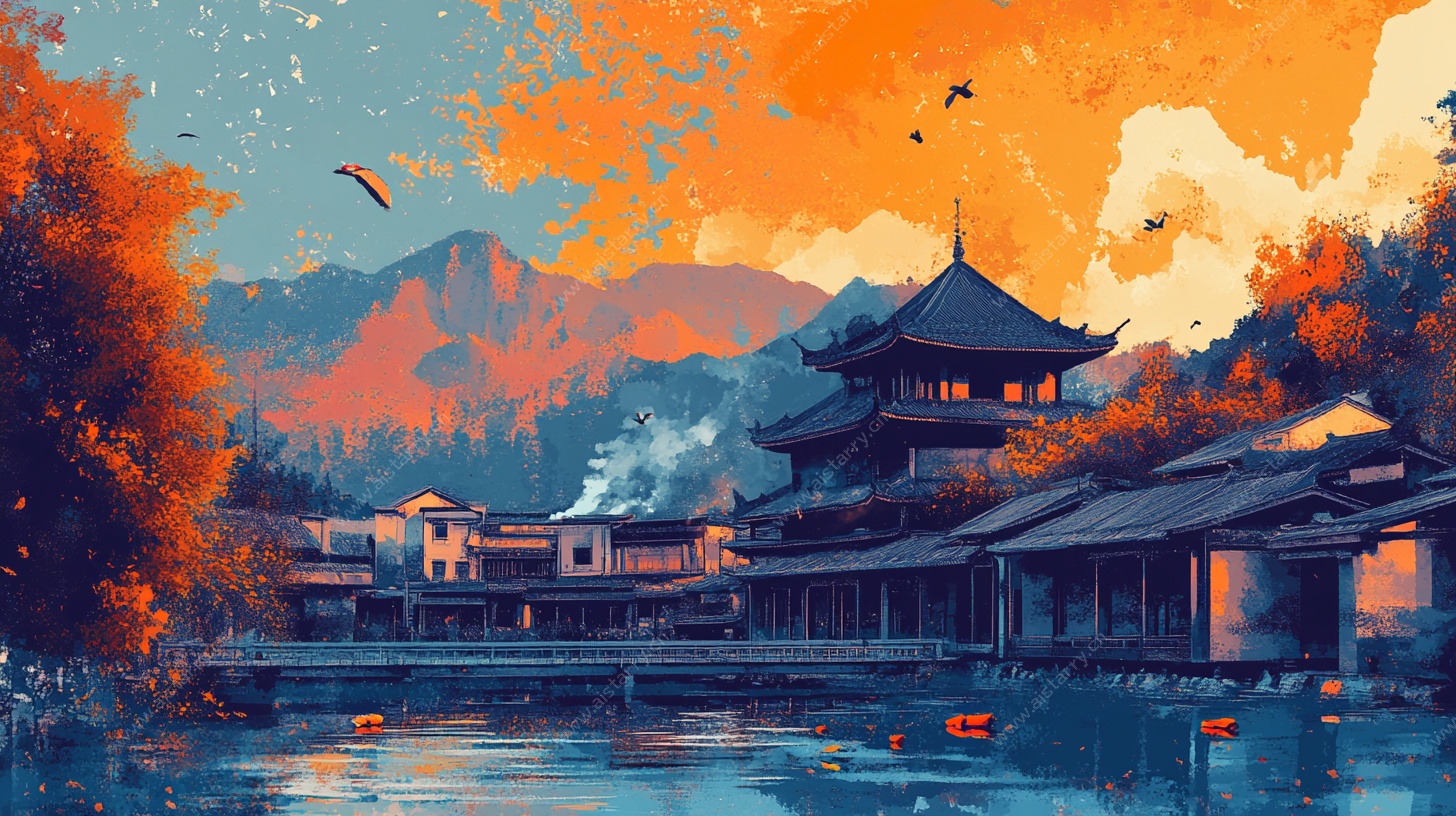 秋日古风水乡美景