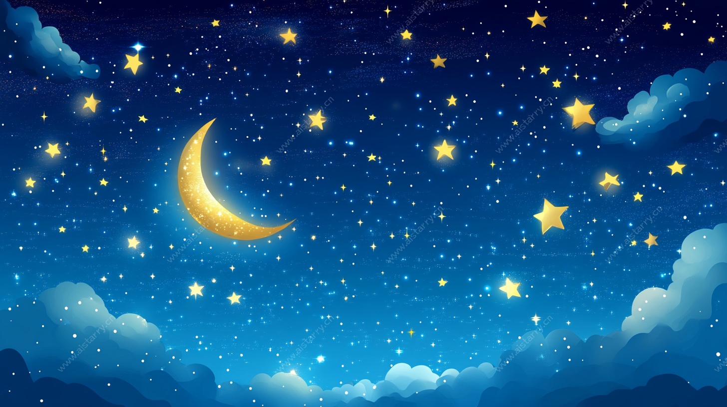 梦幻夜空 月牙与繁星闪烁
