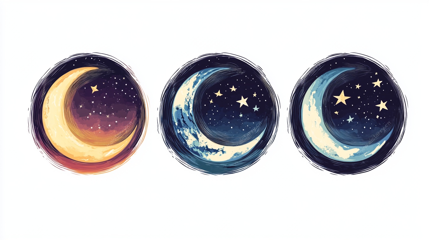 星空月亮主题圆形插画