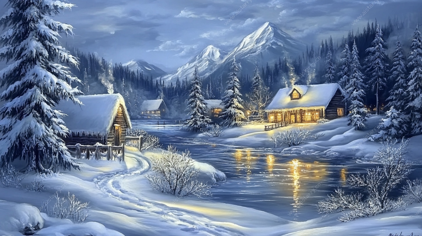 冬日雪景中的温馨小屋