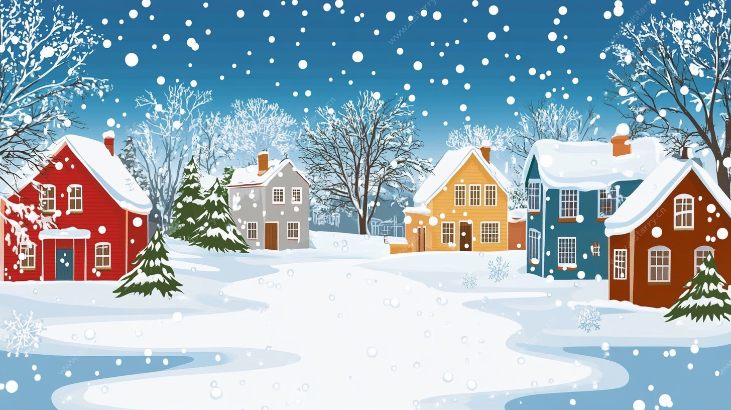 冬日雪中小镇美景