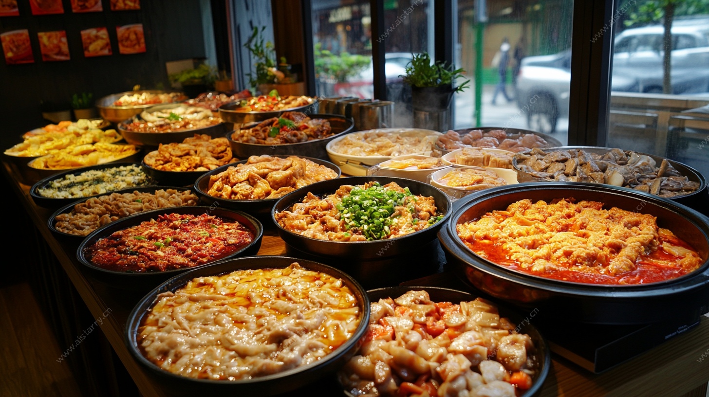 丰盛多样的美食陈列