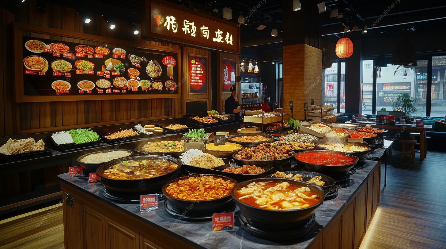 自助火锅店丰富菜品展示
