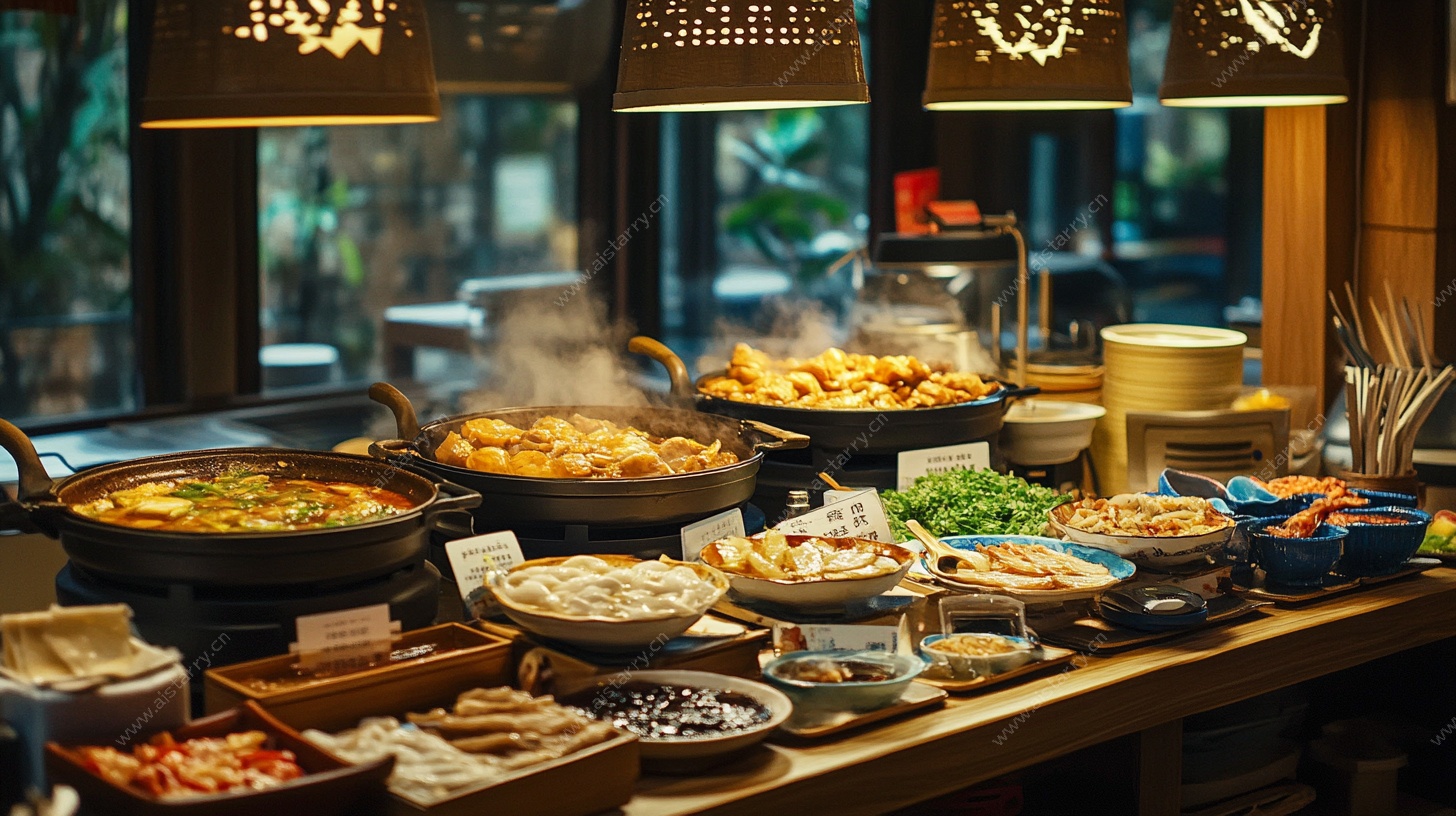 中式自助美食丰盛场景