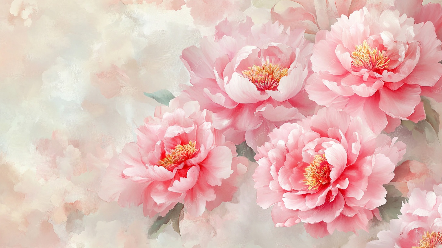 梦幻粉色牡丹花背景图