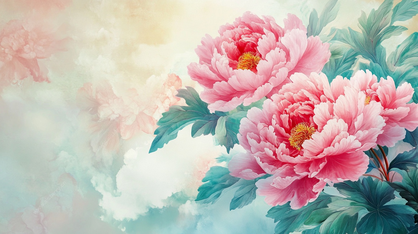 粉色牡丹花卉唯美插画