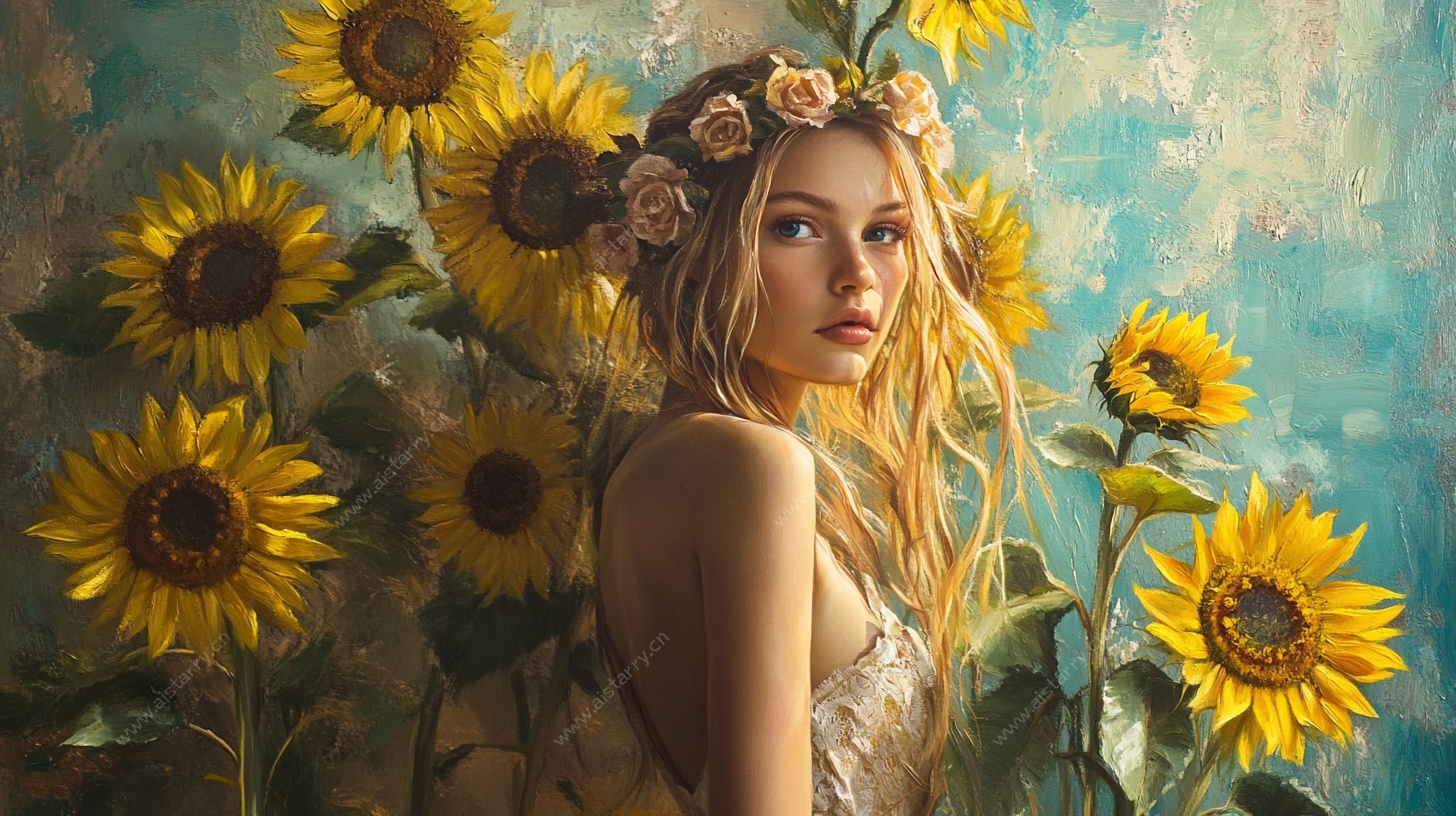 向日葵丛中的梦幻少女