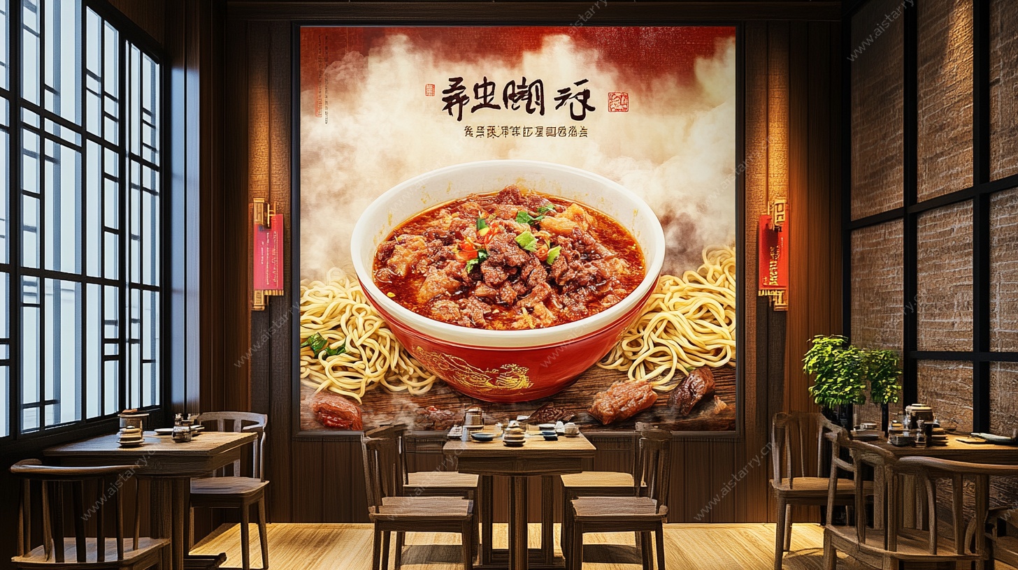 牛肉面馆内景海报展示