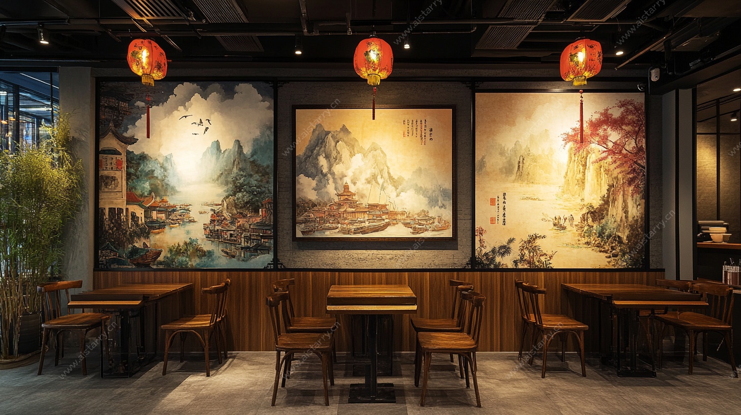 中式餐厅室内典雅装饰场景