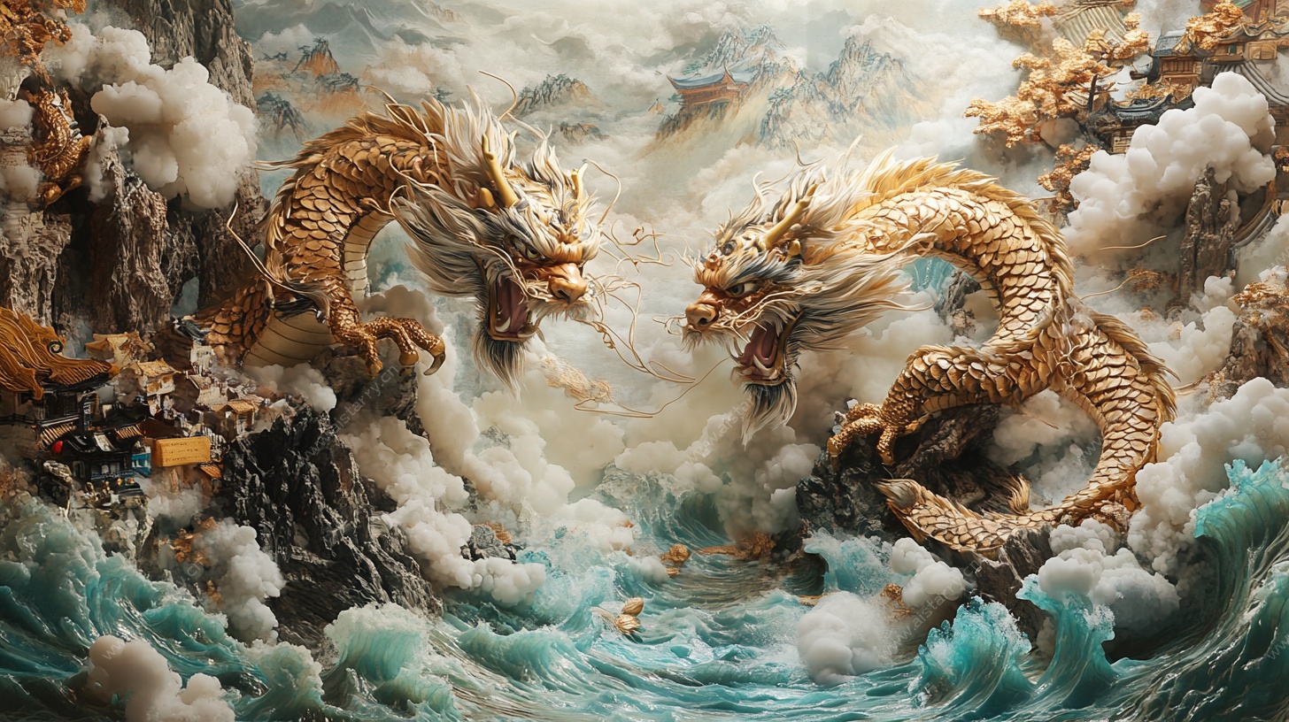 双龙戏浪奇幻场景