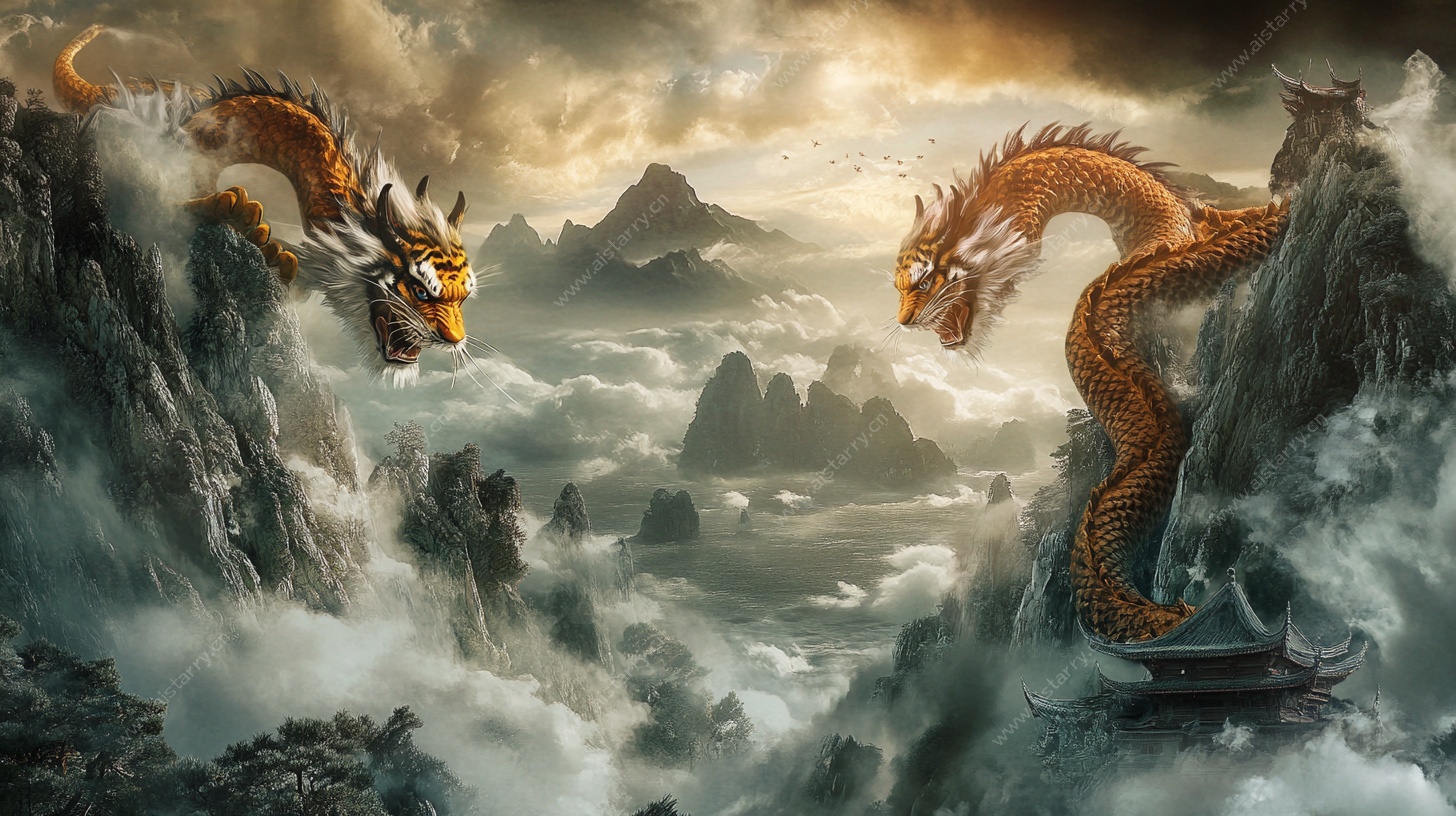 双龙对峙云海间