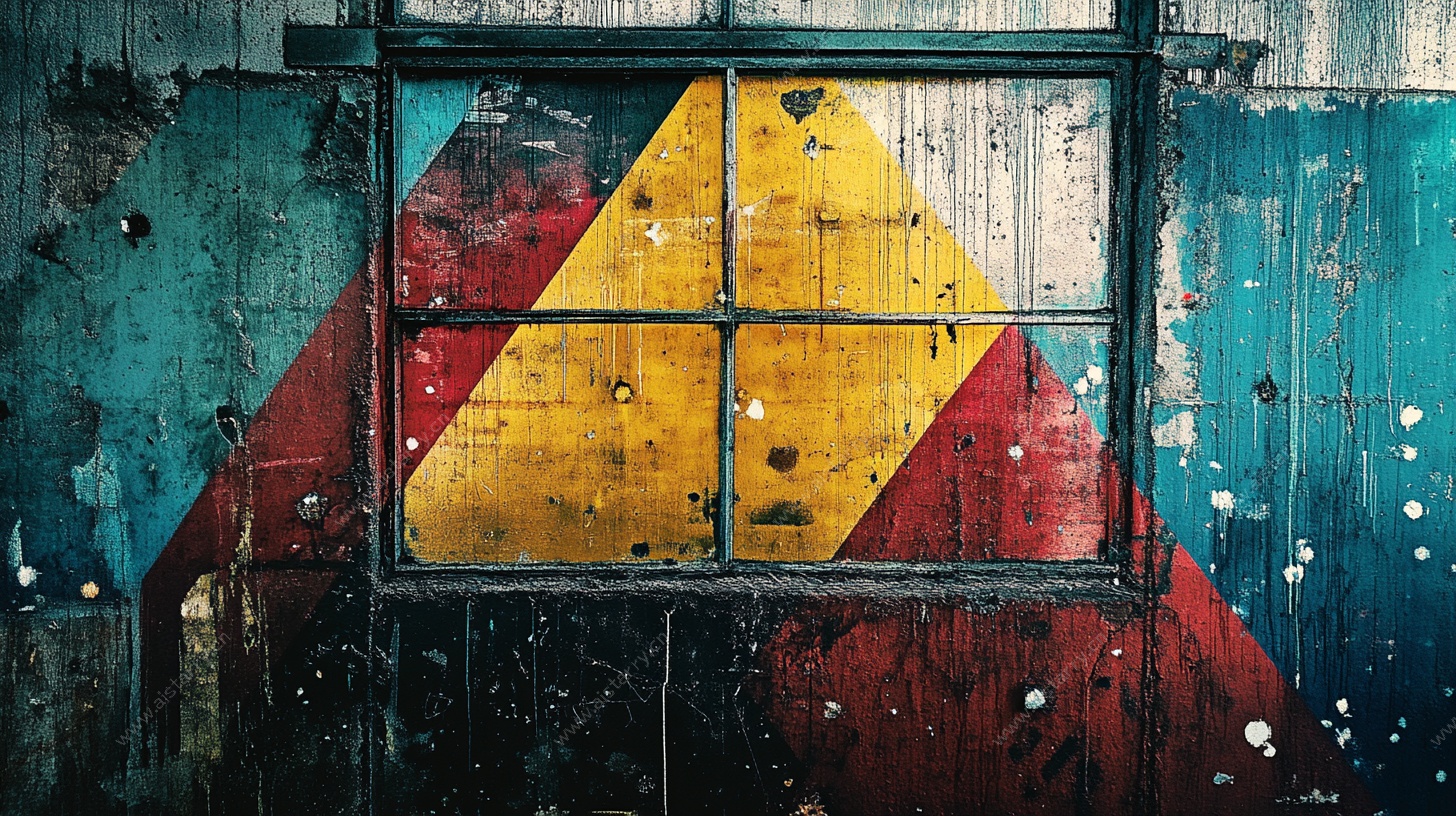 复古窗上的几何色彩涂鸦