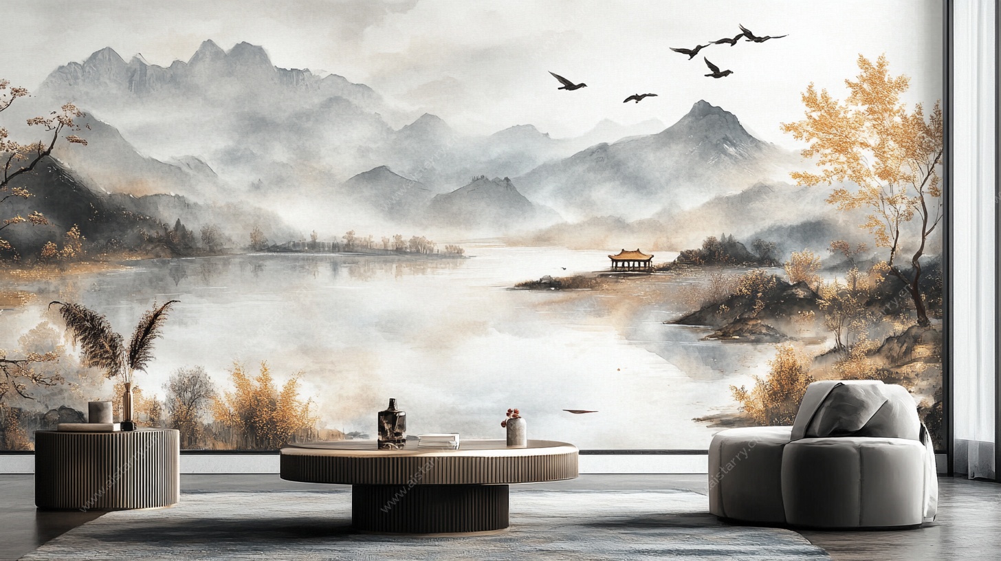 中式山水客厅装饰壁画