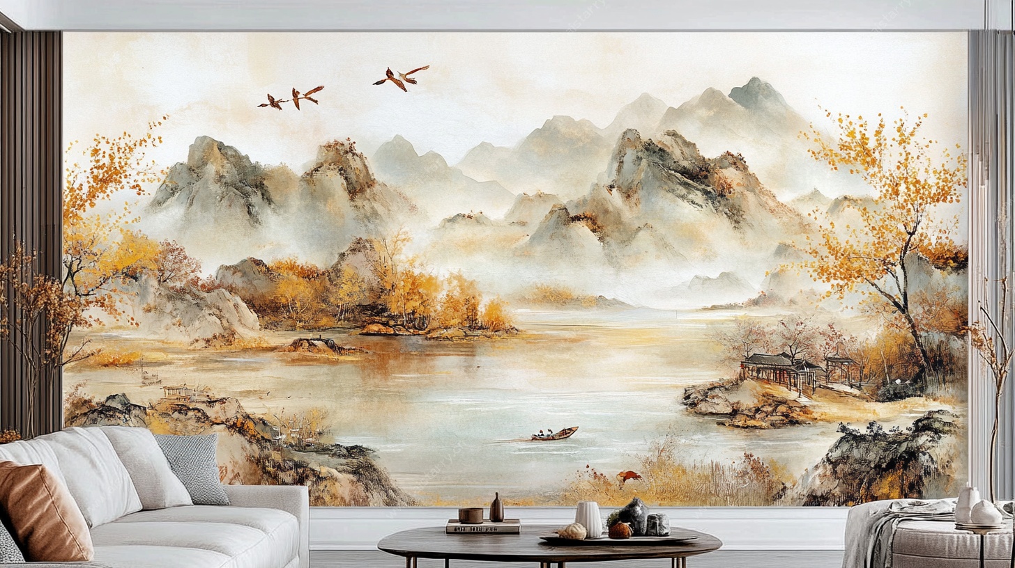 中式山水客厅背景墙图