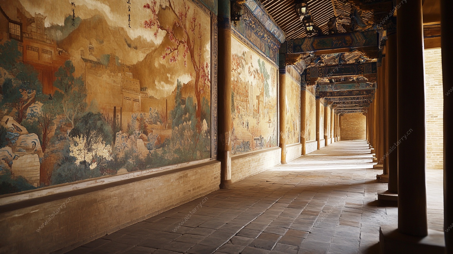 古长廊中的精美壁画