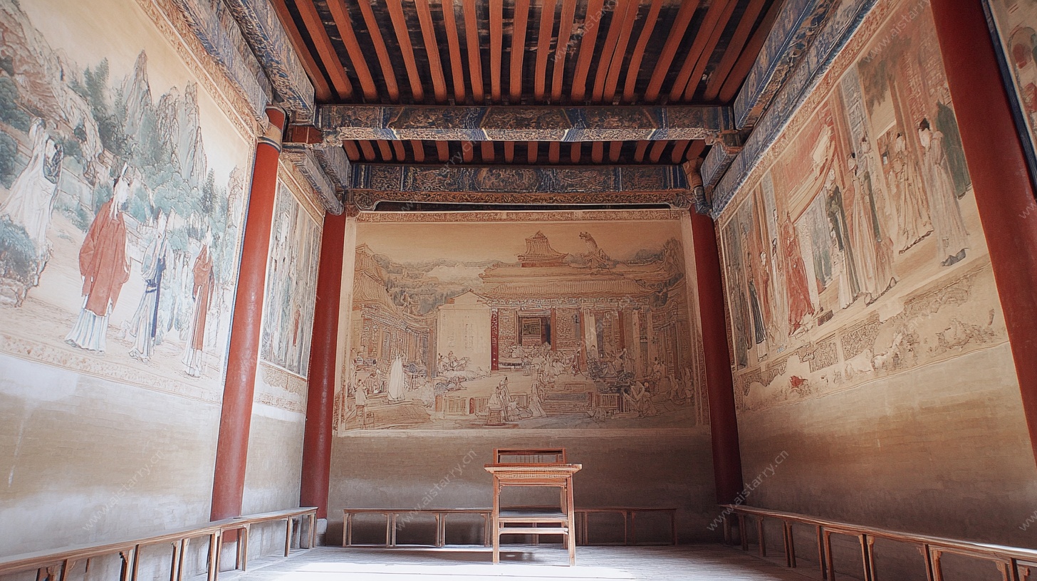 古建内精美的壁画场景