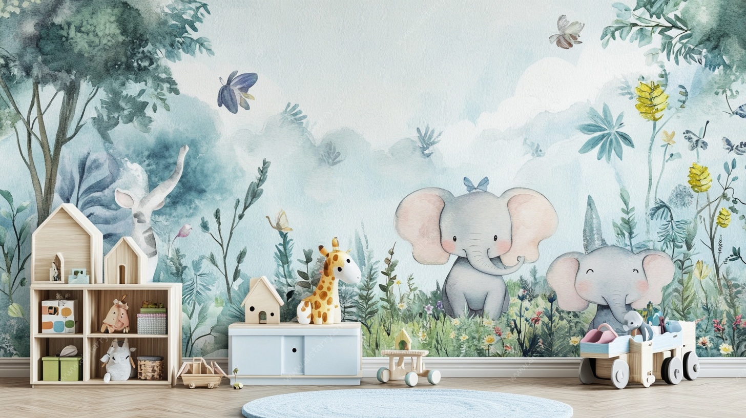 梦幻森林风儿童房壁画