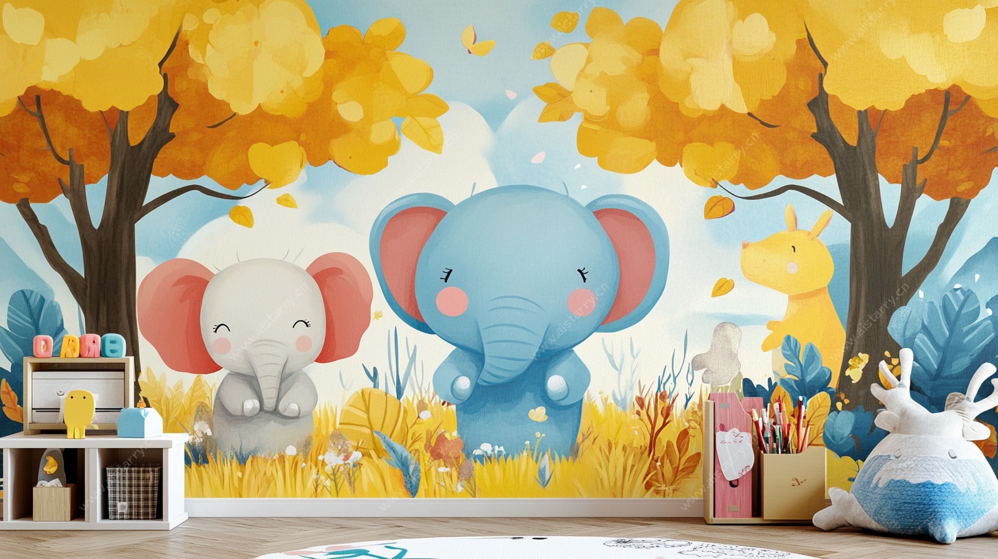 可爱大象主题儿童房壁画