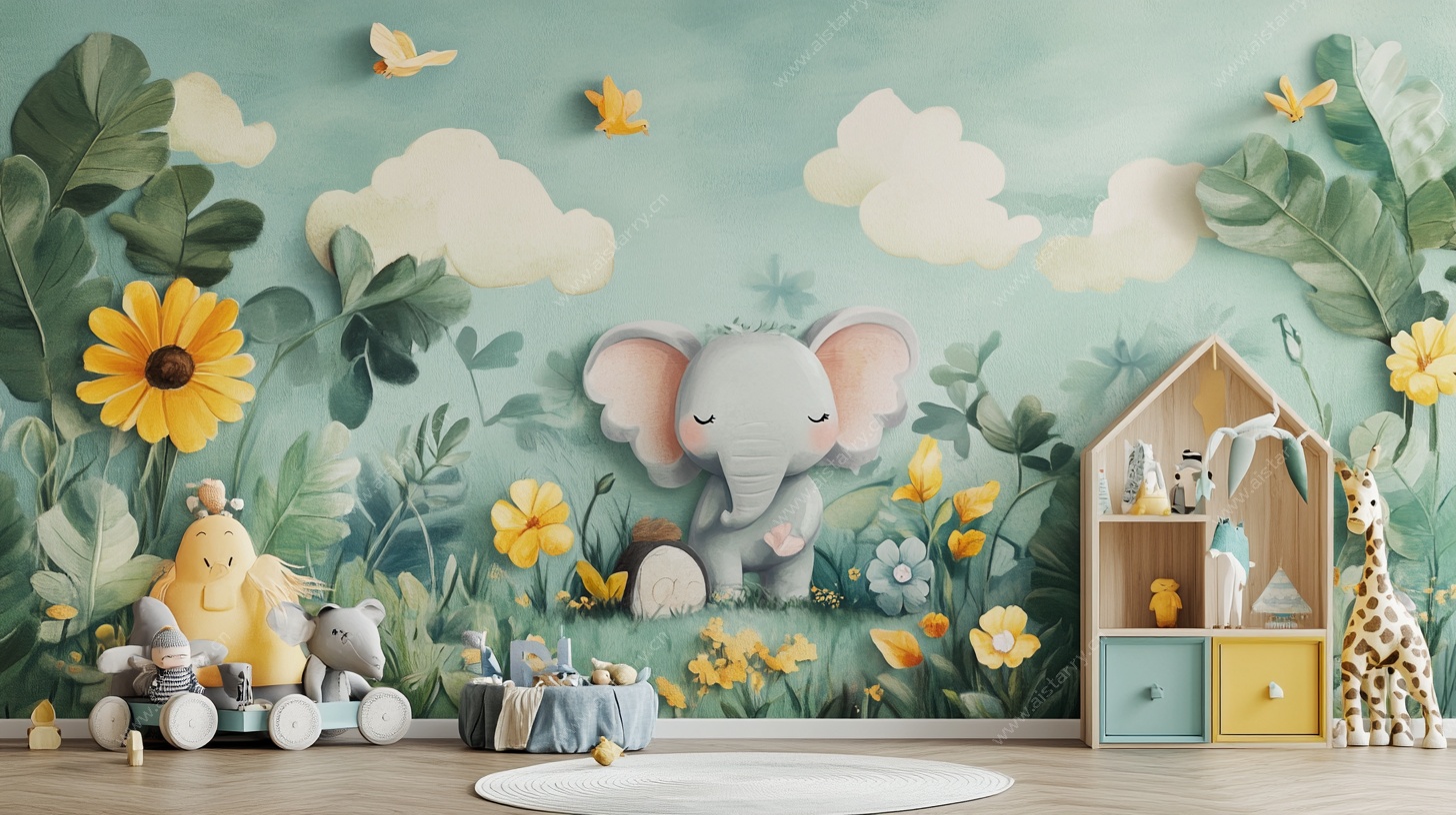 童趣大象主题儿童房装饰