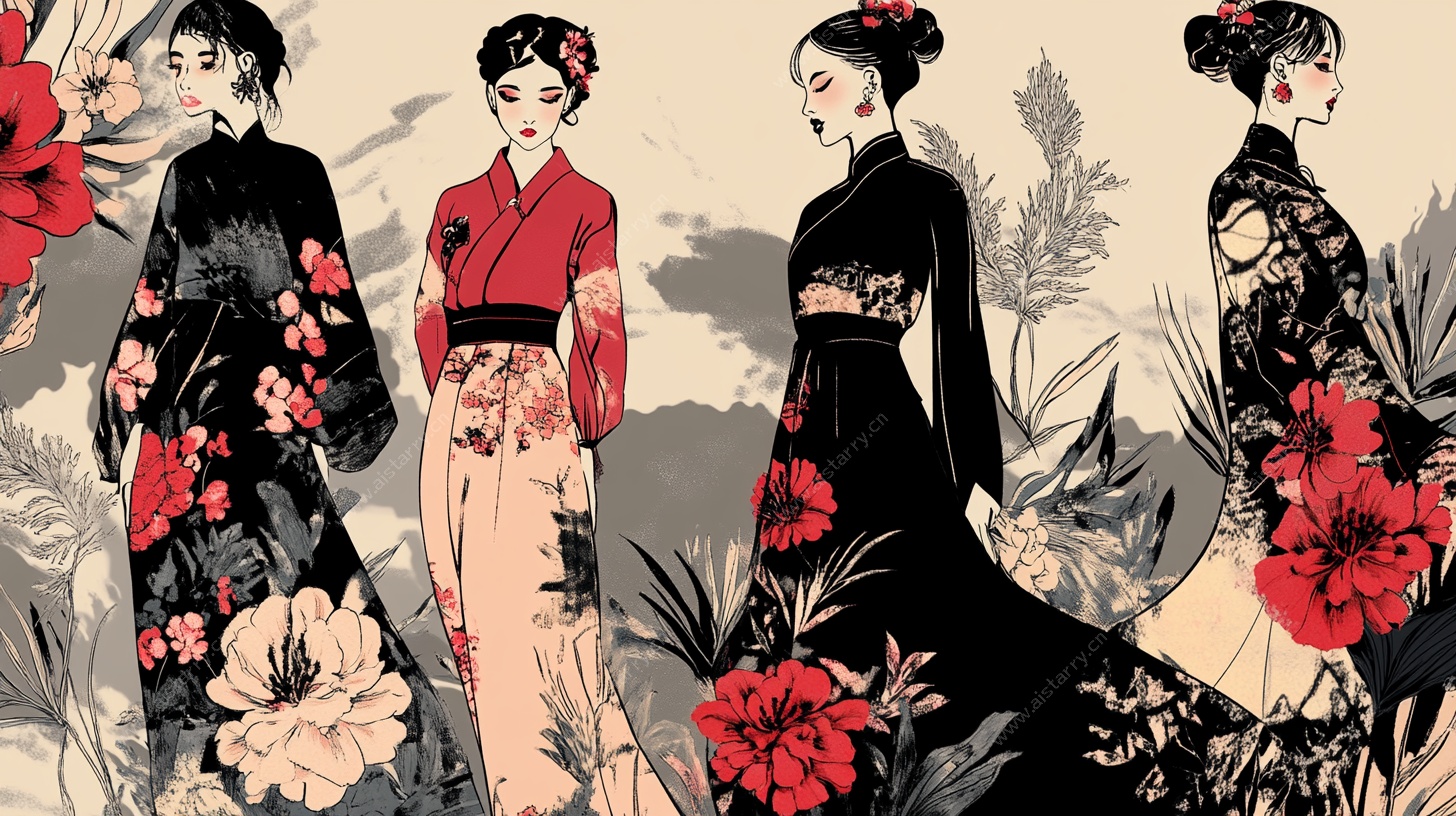 复古和服女性插画