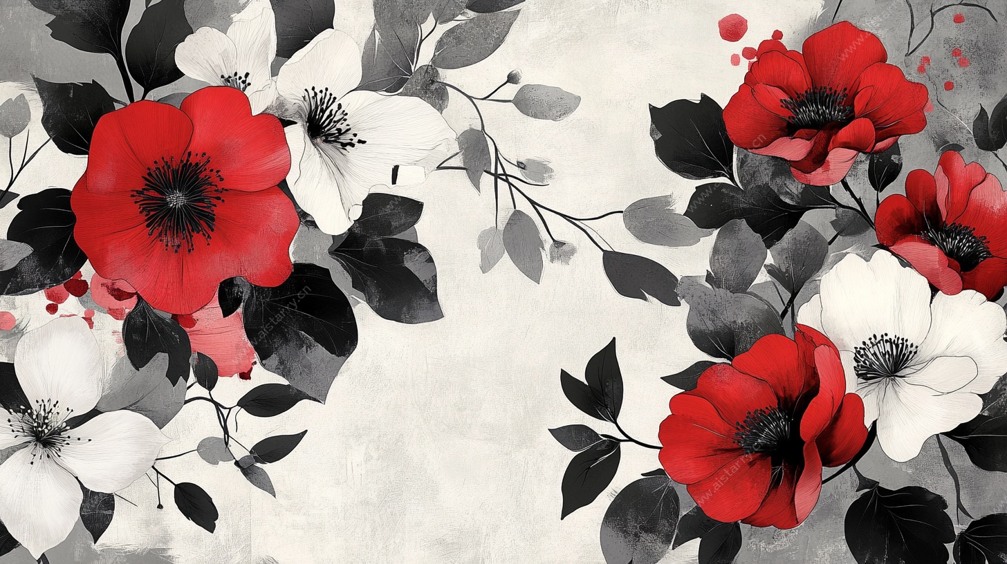 红黑白花卉图案背景