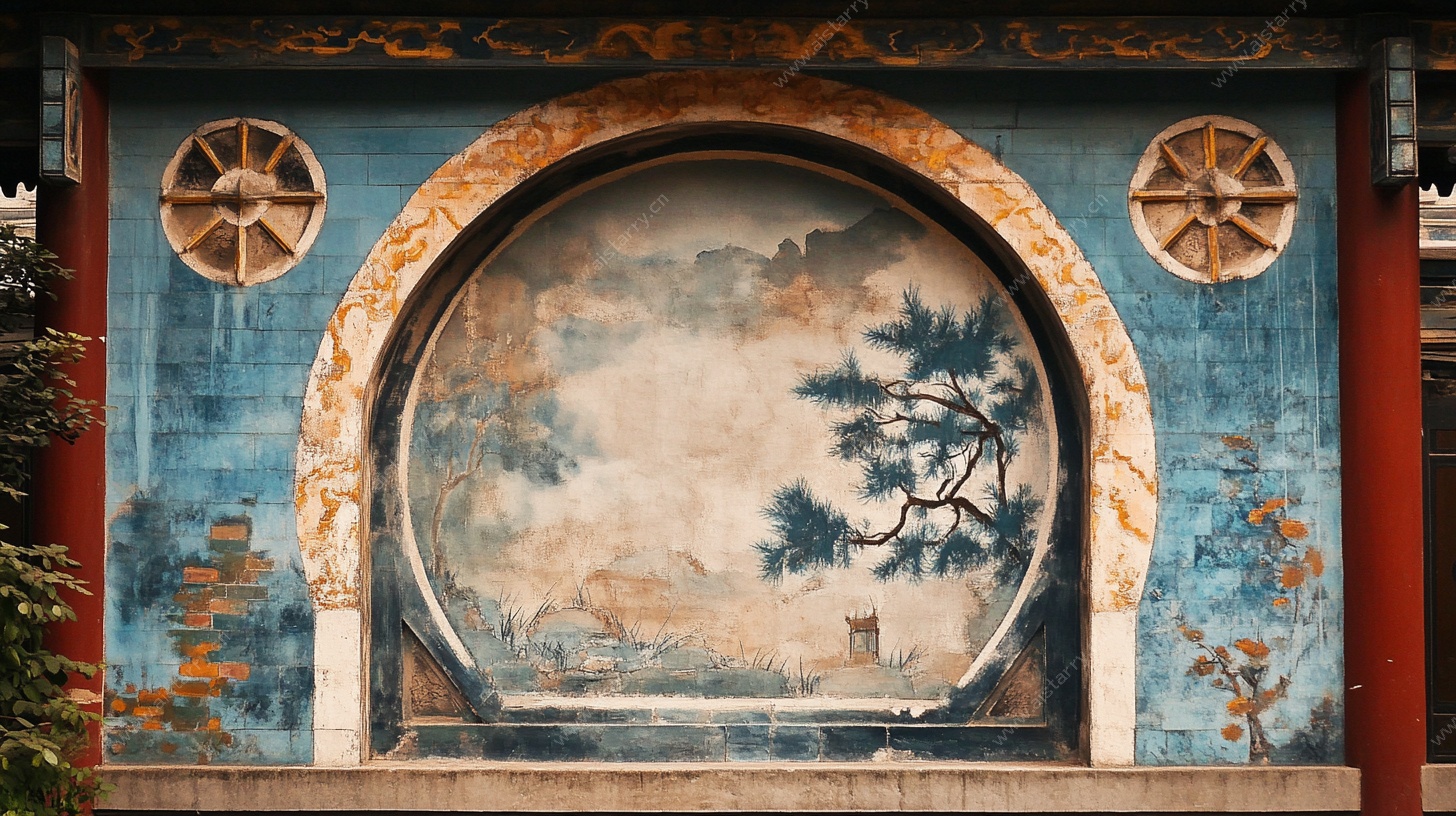 中式古墙壁画精美景观