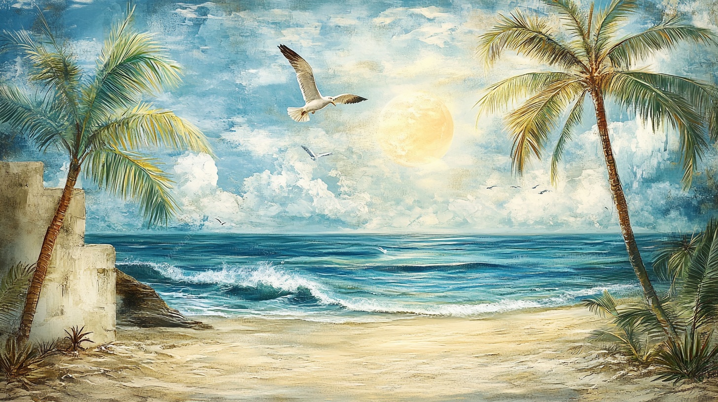 热带海滨风光油画