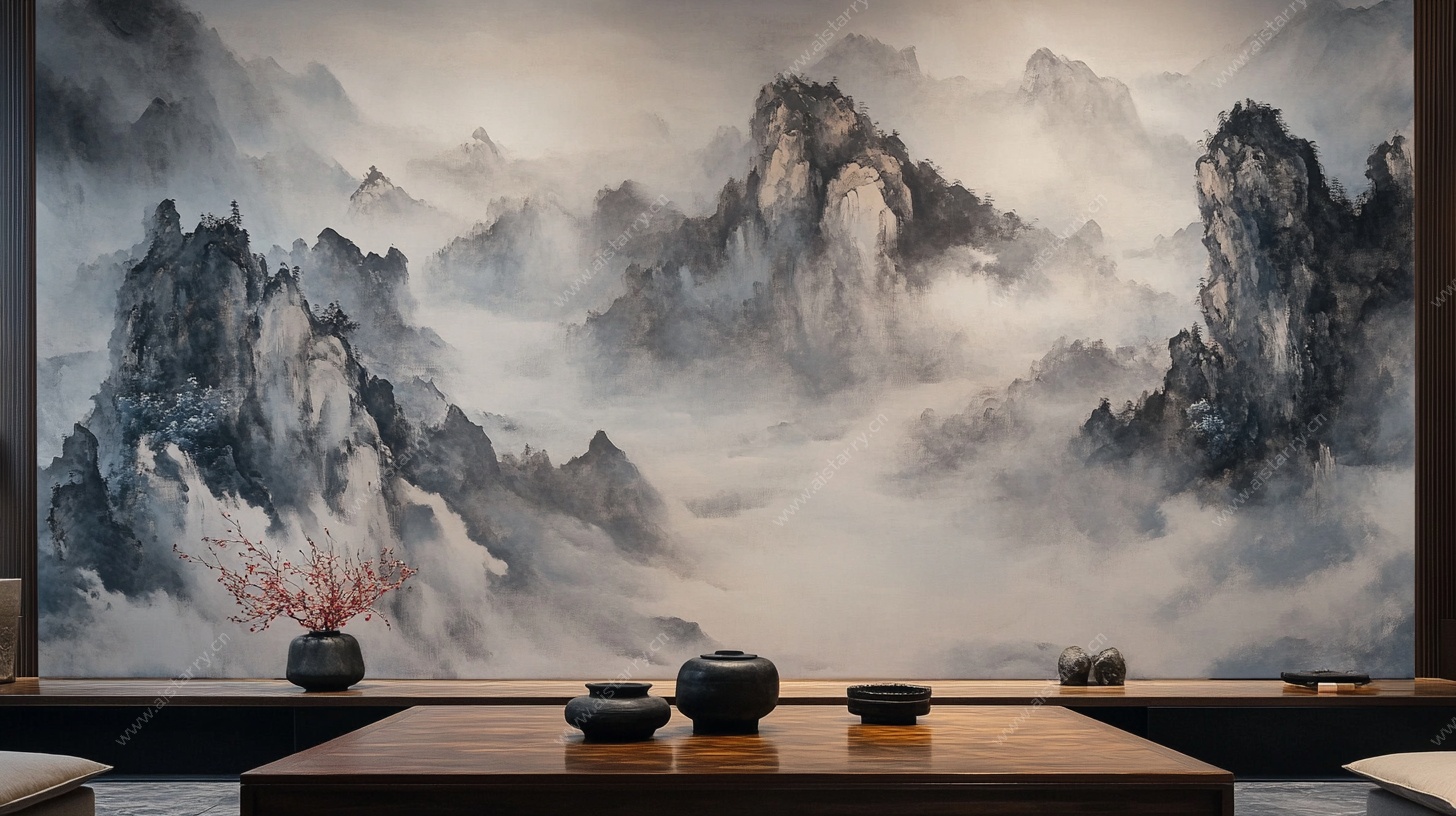 中式山水茶室意境图