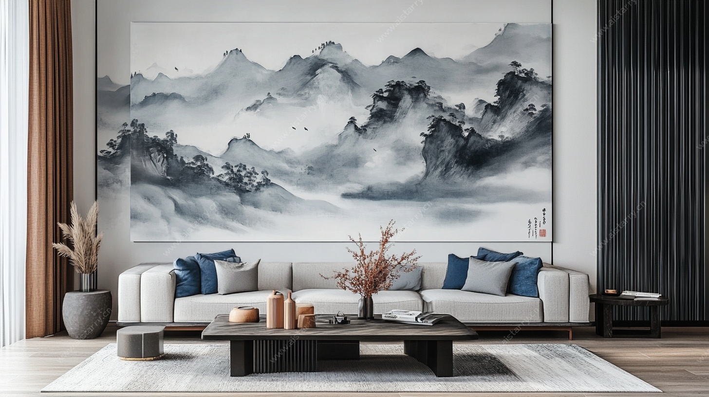 中式客厅水墨山水装饰画