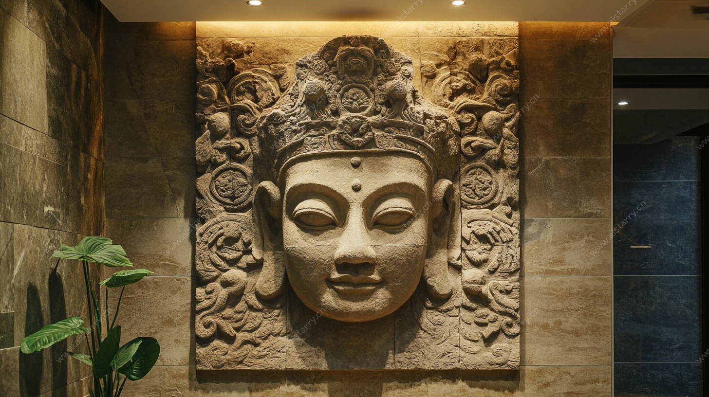 石雕佛头墙面装饰艺术品