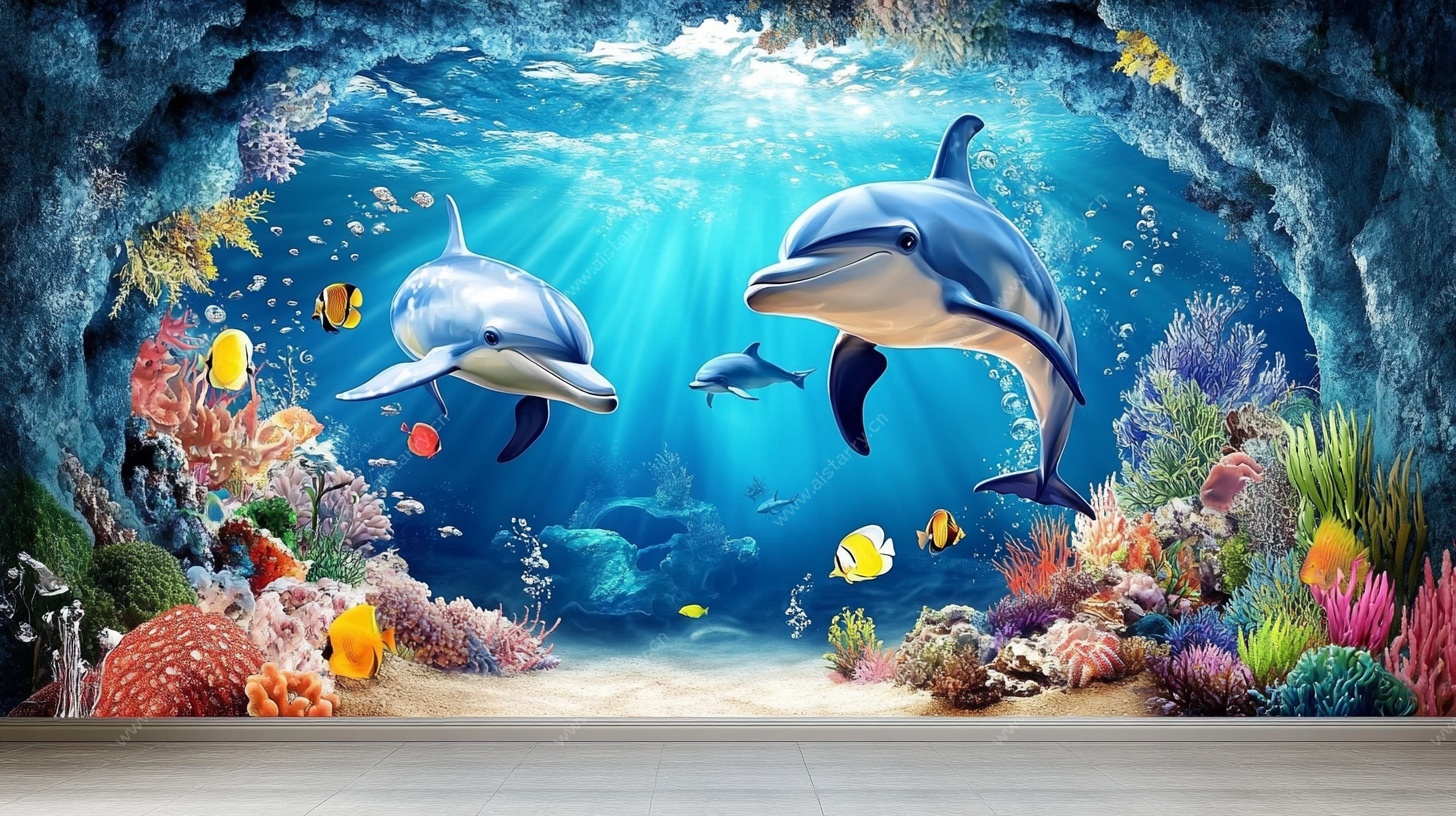 海底洞穴中的海豚奇幻世界