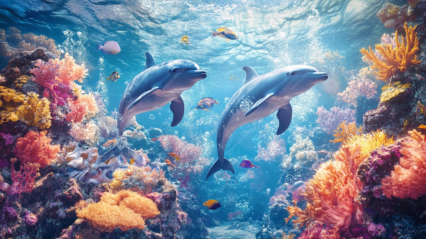 海底双海豚畅游珊瑚间