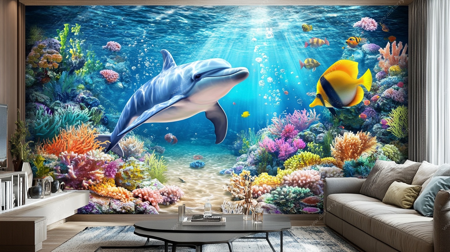 海底世界客厅墙绘装饰画