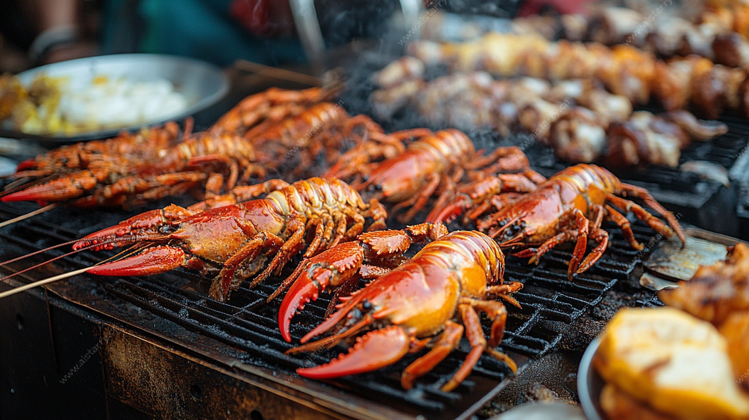 烤架上的美味大龙虾