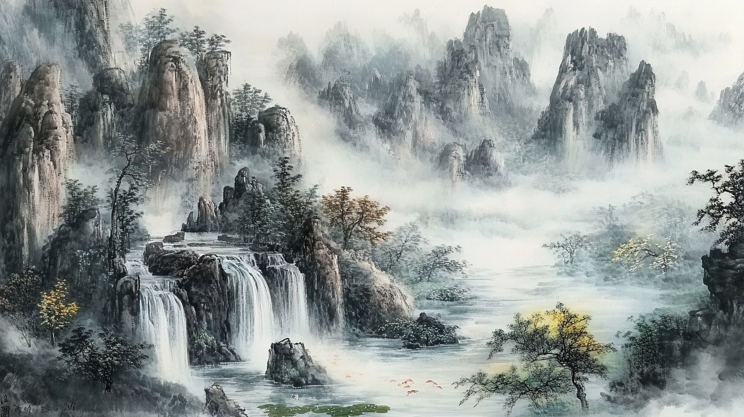 水墨山水国画意境图