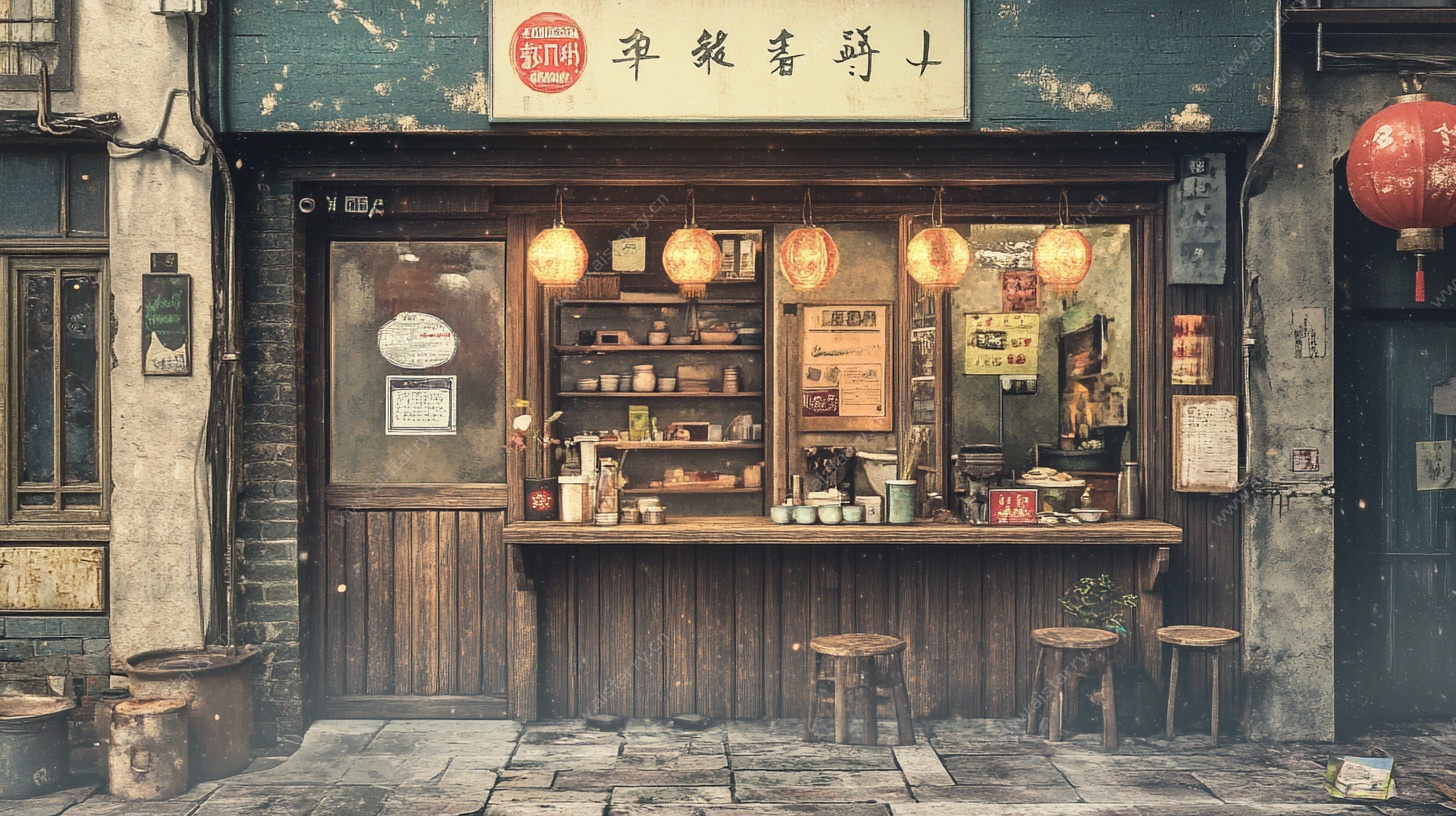 复古风街边传统小吃店铺