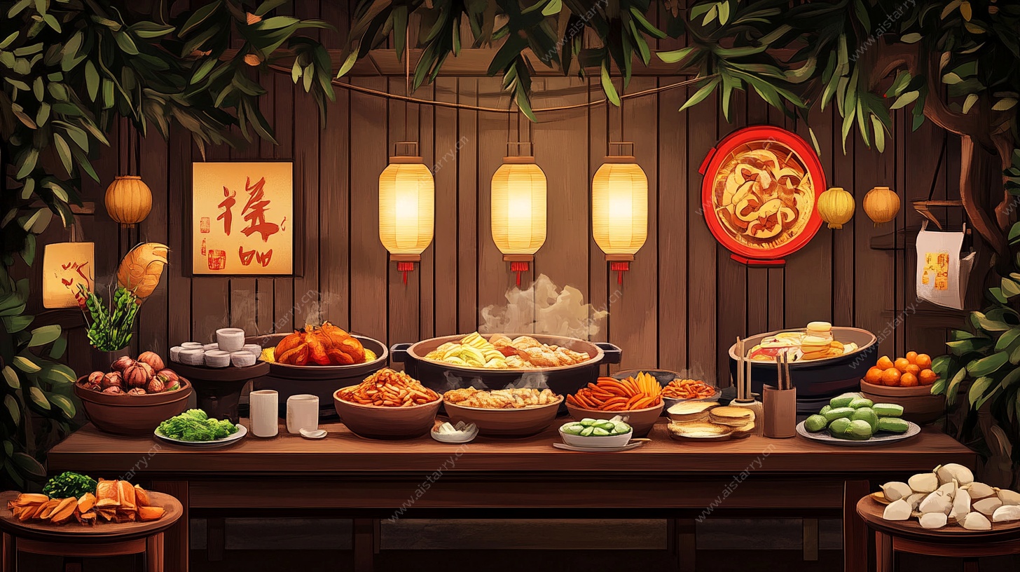 中式美食盛宴场景插画