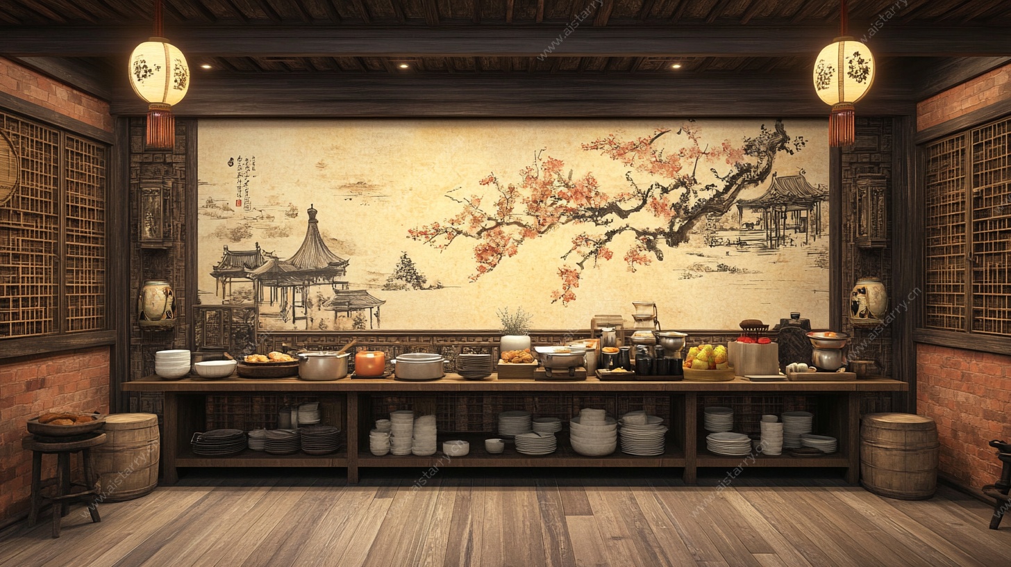 中式古风茶室美食陈列场景
