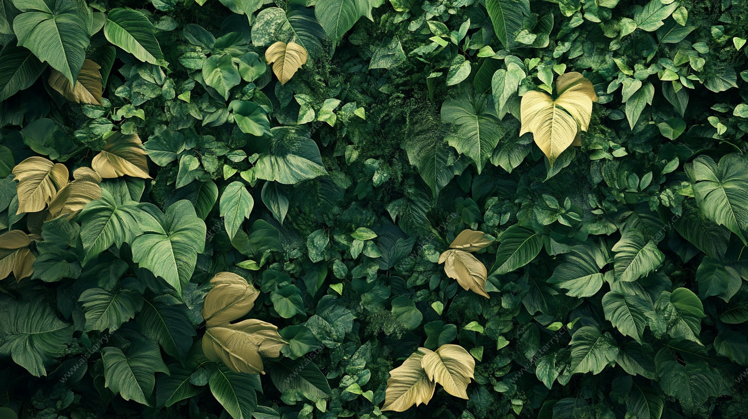 翠绿藤蔓间的金黄叶片