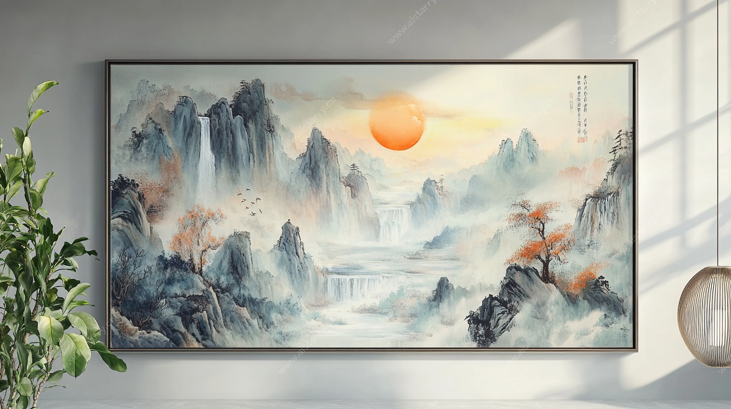 中式山水旭日装饰画