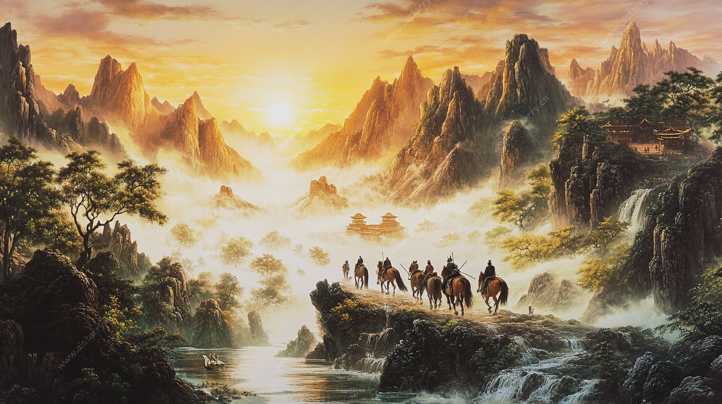 夕阳下的山间骑马之旅