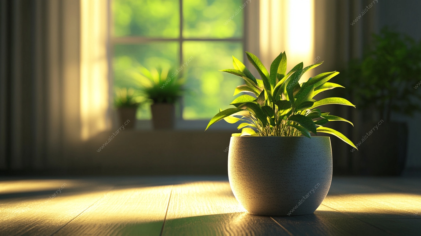 窗前绿植 阳光中的生机