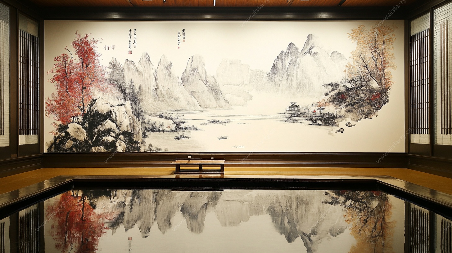 中式山水壁画室内景观